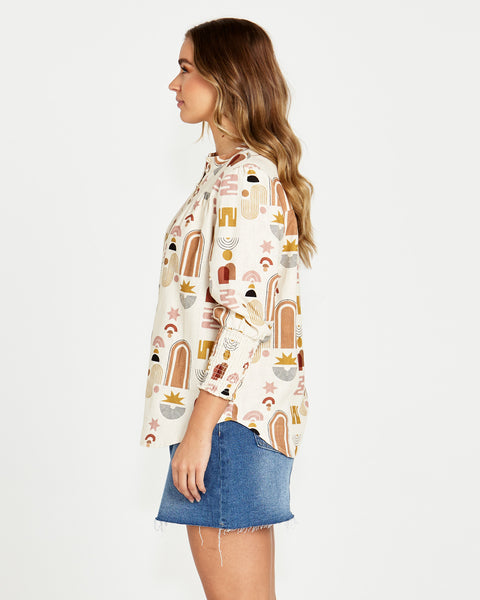 Roxy Shirred Cuff Blouse