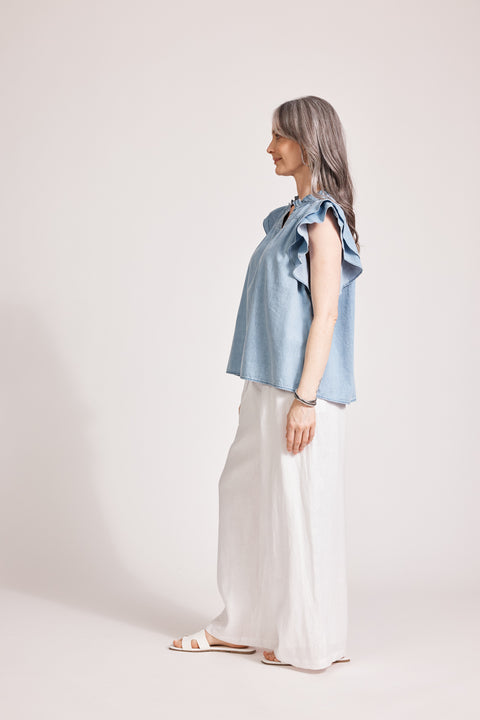 Melenia Denim Frill Top