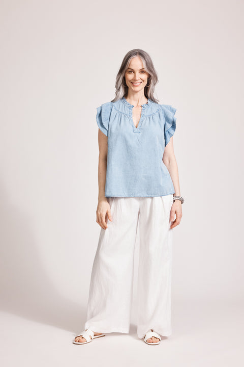 Melenia Denim Frill Top
