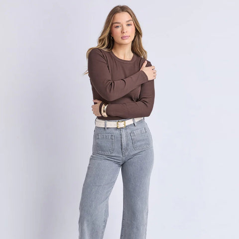 Scoop L/S Rib Chocolate - Willow Collective Mudgee