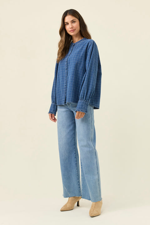 Sloane Denim Frill Shirt - Willow Collective Mudgee