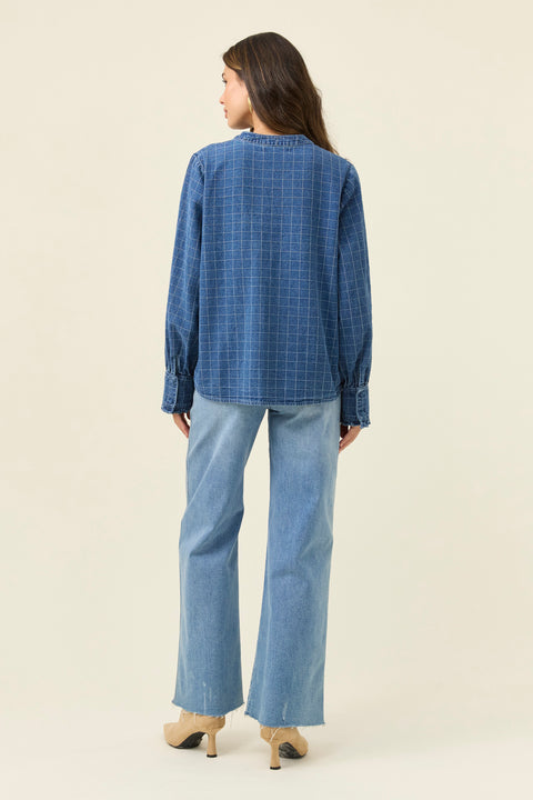 Sloane Denim Frill Shirt - Willow Collective Mudgee