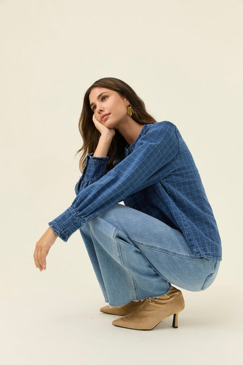 Sloane Denim Frill Shirt - Willow Collective Mudgee