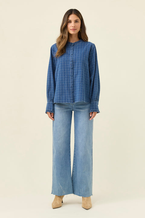 Sloane Denim Frill Shirt - Willow Collective Mudgee