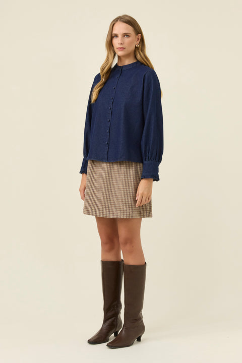 Sloane Denim Frill Shirt - Willow Collective Mudgee