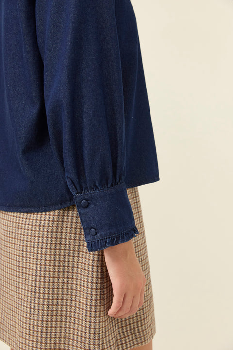 Sloane Denim Frill Shirt - Willow Collective Mudgee
