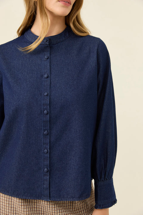 Sloane Denim Frill Shirt - Willow Collective Mudgee