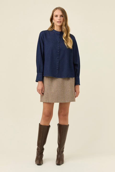 Sloane Denim Frill Shirt - Willow Collective Mudgee