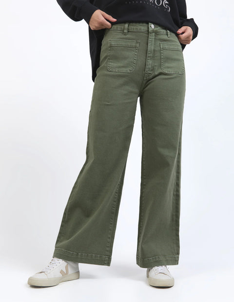Sarah Wide Leg Jean Washed Green