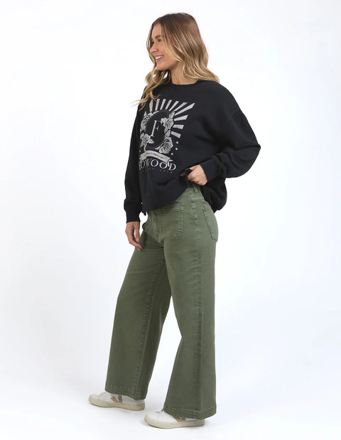 Sarah Wide Leg Jean Washed Green