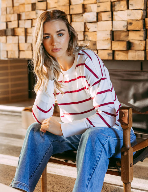 Farrah Stripe Long Sleeve Red