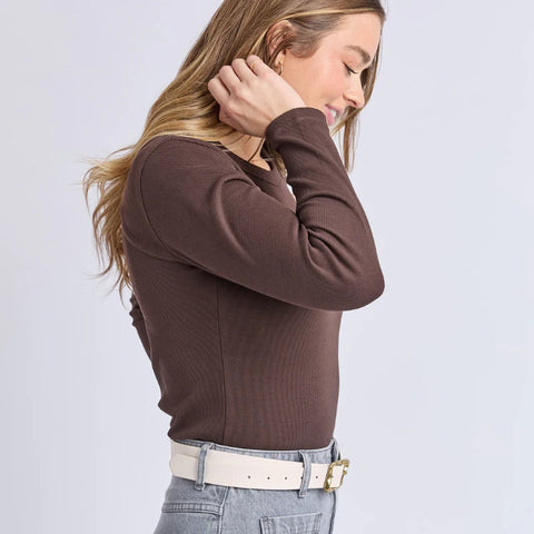 Scoop L/S Rib Chocolate - Willow Collective Mudgee