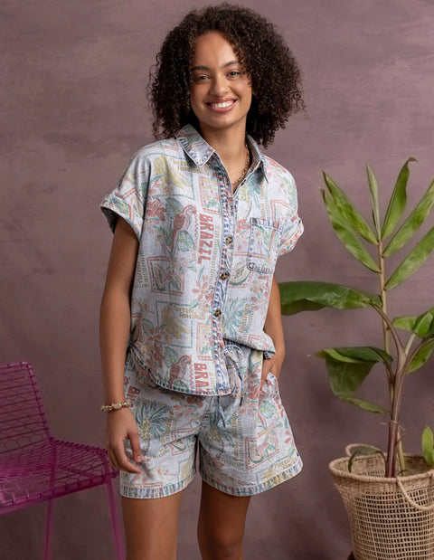 Jade Printed Denim Shirt