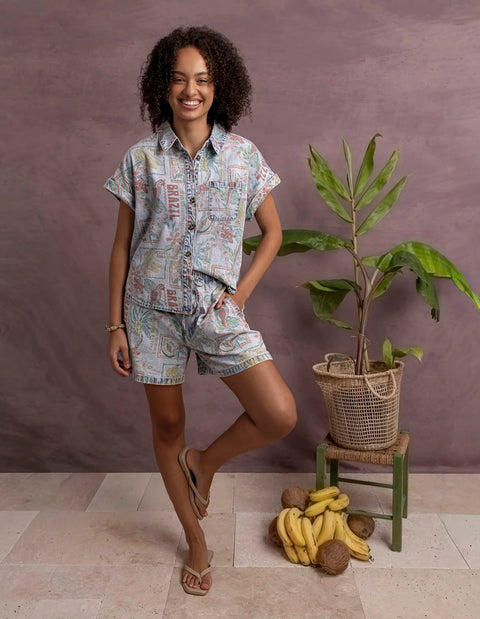 Jade Printed Denim Short