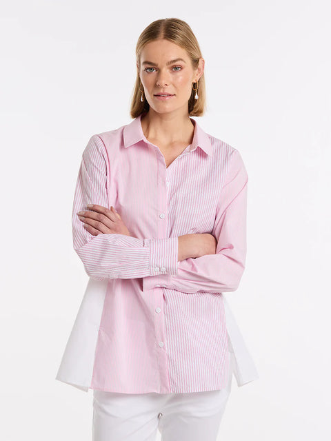 Long Sleeve Spliced Stripe Shirt