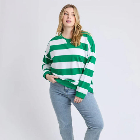Billie Block Stripe Crew Pine Green