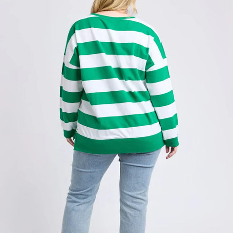 Billie Block Stripe Crew Pine Green