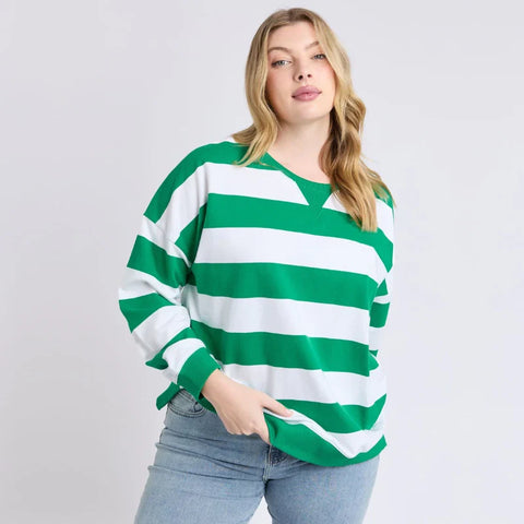Billie Block Stripe Crew Pine Green