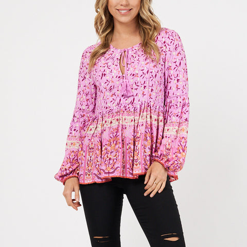 Pink Floral Pattern L/S Top - Willow Collective Mudgee