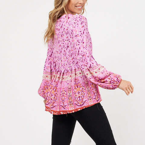 Pink Floral Pattern L/S Top - Willow Collective Mudgee